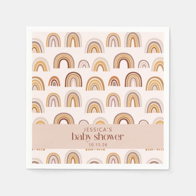 Boho Desert Rainbow Neutral Custom Baby Shower Napkins (Front)