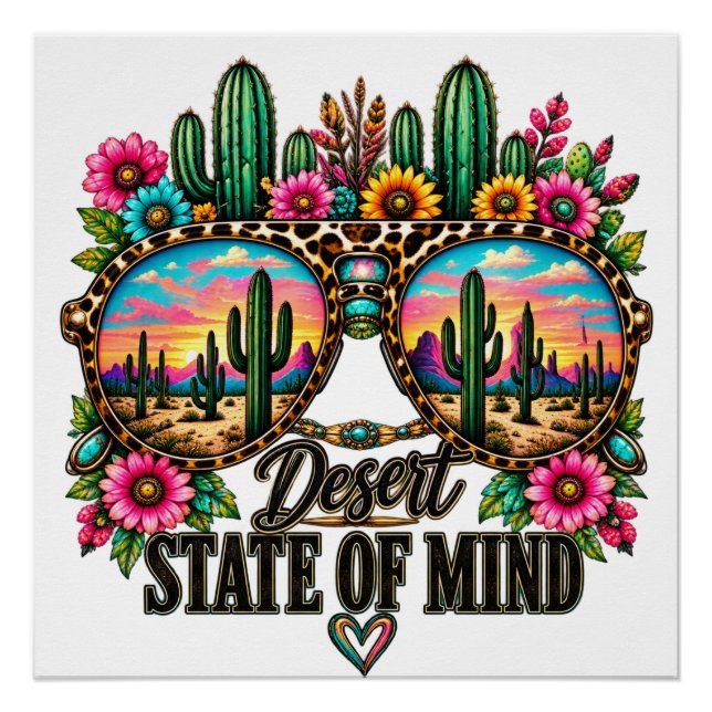 Boho Desert State Of Mind Cactus Sunset Poster (Front)