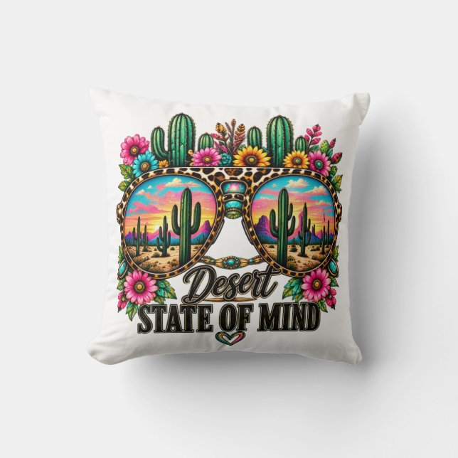 Boho Desert State Of Mind Cactus Sunset Throw Pillow (Front)