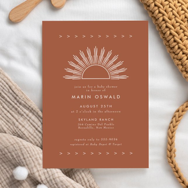 Boho Desert Sun Burnt Orange Baby Shower Invitation (Creator Uploaded)