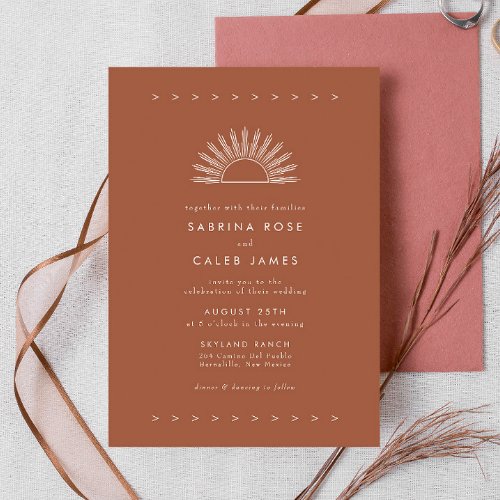 Boho Desert Sun Burnt Orange Terracotta Wedding Invitation