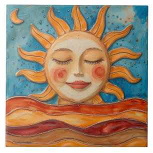 Boho Desert Sun Ceramic Tile