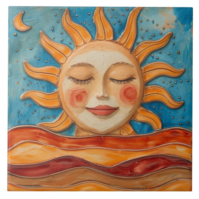 Boho Desert Sun Ceramic Tile (Front)