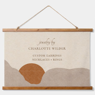 Boho Desert Sun Jewelry Designer Wood Topped Hanging Tapestry