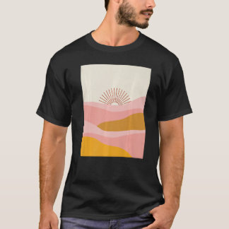 Boho Desert Sun Sunset Waves in Pink, Orange and C T-Shirt