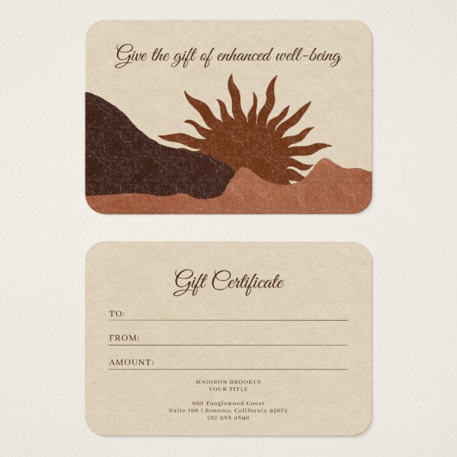 Boho Desert Sun Wellness Business Gift Certificate (Front & Back)