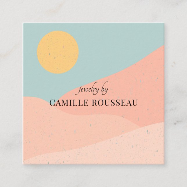 Boho Desert Sunrise Mountains Handcrafted Jewelry Square Business Card (Front)