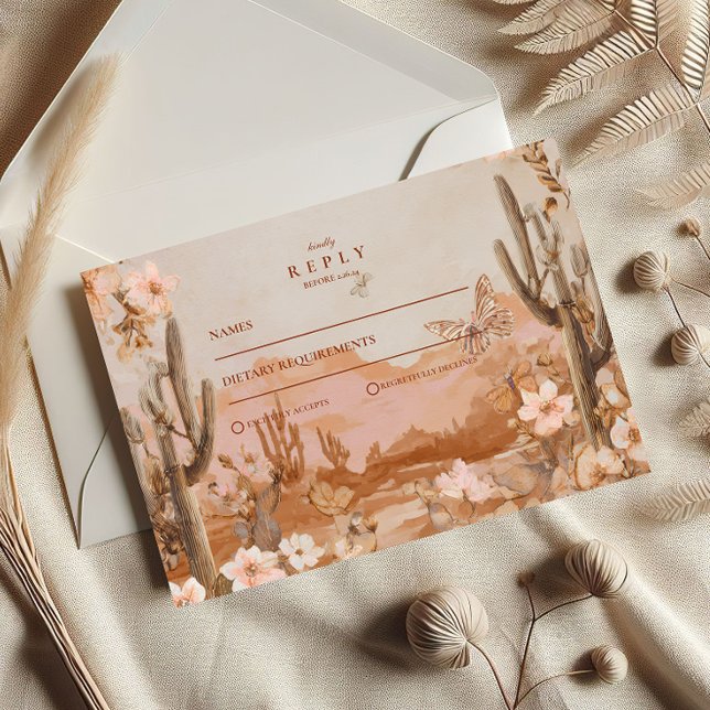 Boho Desert Sunset Cactus Wedding RSVP Card (Creator Uploaded)