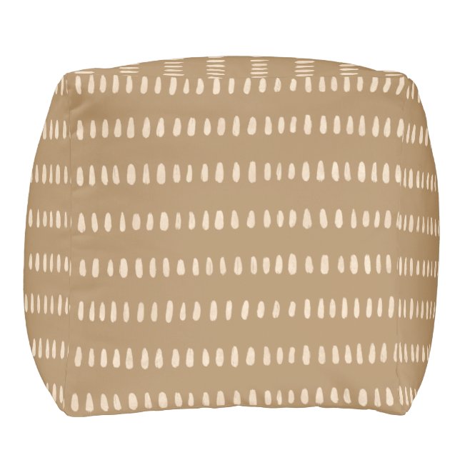 Boho Desert Tan Tone Paint Brush Dash Stripes Pouf (Right)