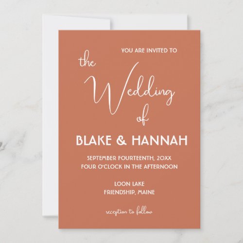 Boho Desert Terracotta Minimalist Wedding Invitation