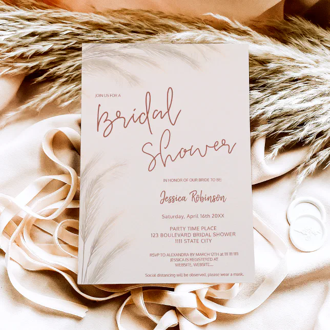 Boho desert terracotta pampas photo bridal shower invitation | Zazzle