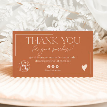 Boho Desert Terracotta Script Order Thank You Business Card by girly_trend at Zazzle