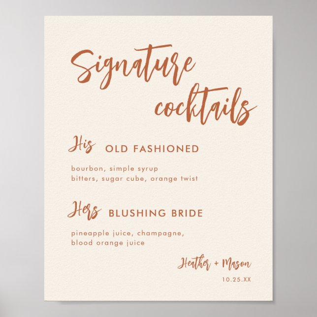 Boho Desert Wedding Signature Cocktails Sign (Front)