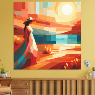 Boho Desert Woman Abstract Sunset Canvas Print