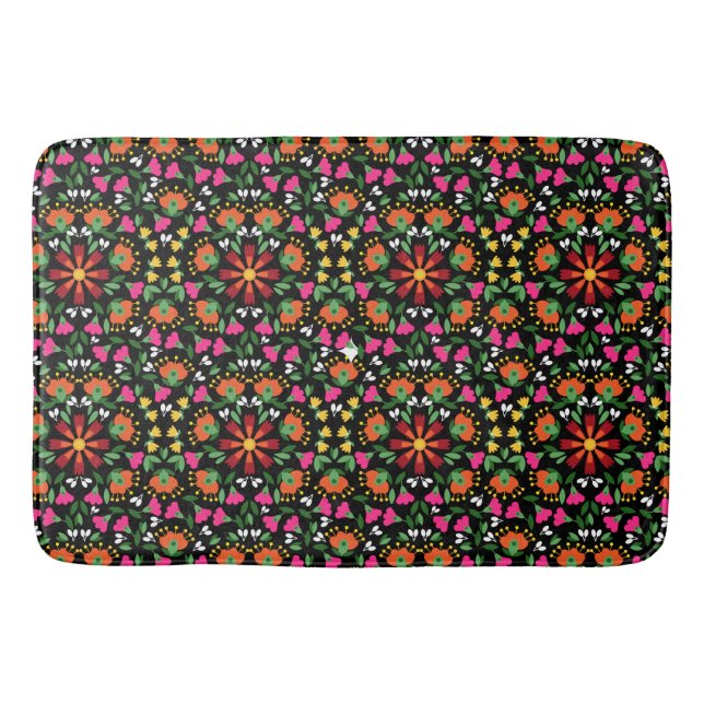 Boho Design Bold Color Floral Bath Mat (Front)