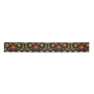 Boho Design Bold Color Floral Satin Ribbon
