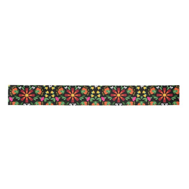Boho Design Bold Color Floral Satin Ribbon (Front)