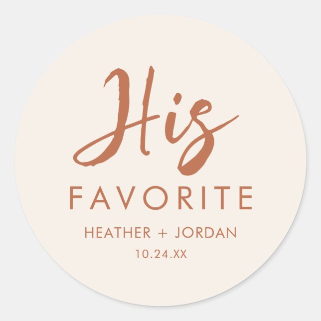 Boho Dessert His Favorite Wedding Treat Box Classic Round Sticker (Front)