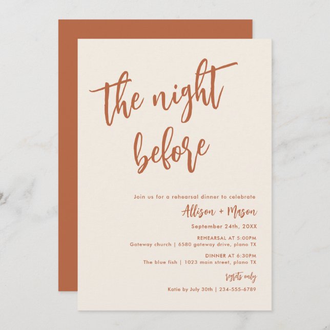 Boho Dessert The Night Before Rehearsal Dinner Invitation (Front/Back)