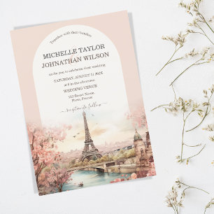 Boho Destination Wedding Paris Eiffel Tower France Invitation