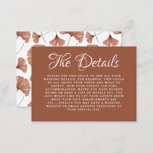 Boho Details Terracotta Ginkgo Botanical Wedding Enclosure Card