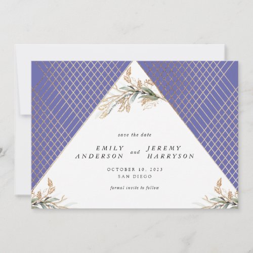 Boho Diamond Gold Eucalyptus Modern Light Purple Save The Date