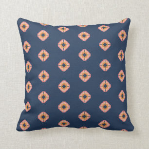 Boho Diamond Pattern Navy Blue Pink  Throw Pillow