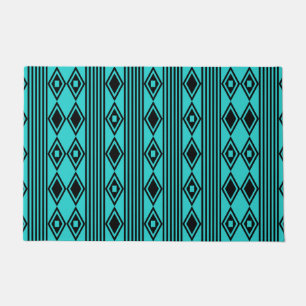 Boho Diamonds Stripes Black Turquoise Doormat