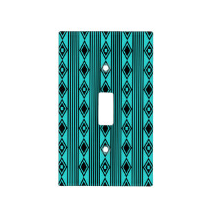 Boho Diamonds Stripes Black Turquoise Light Switch Cover