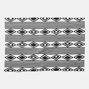 Boho Diamonds Stripes Black White Kitchen Towel