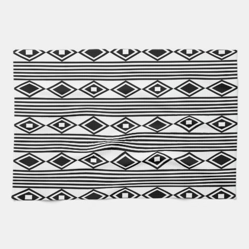 Boho Diamonds Stripes Black White Kitchen Towel