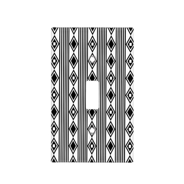 Boho Diamonds Stripes Black White Light Switch Cover (Front)