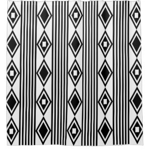 Boho Diamonds Stripes Black White Shower Curtain