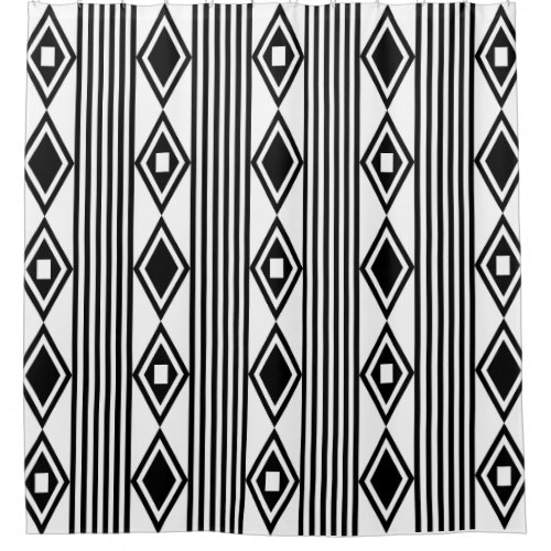 Boho Diamonds Stripes Black White Shower Curtain