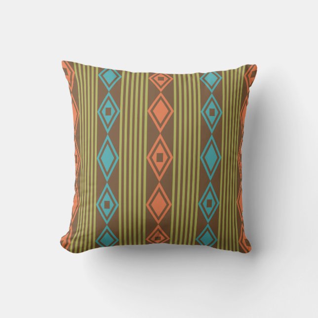 Boho Diamonds Stripes Multicolored Throw Pillow (Front)