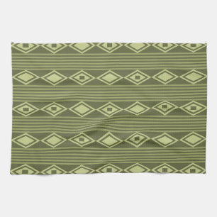 Boho Diamonds Stripes Olive Green Kitchen Towel
