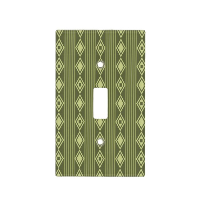 Boho Diamonds Stripes Olive Green Light Switch Cover (Front)