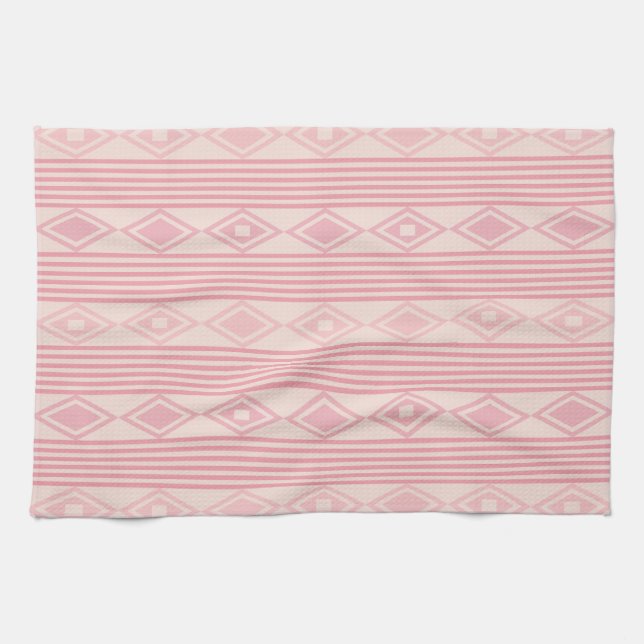 Boho Diamonds Stripes Pink Vanilla Kitchen Towel (Horizontal)