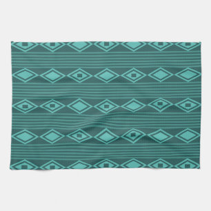 Boho Diamonds Stripes Teal Kitchen Towel