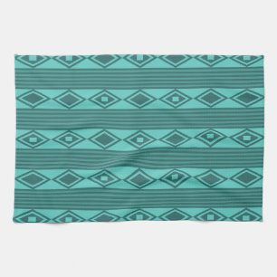 Boho Diamonds Stripes Turquoise Kitchen Towel