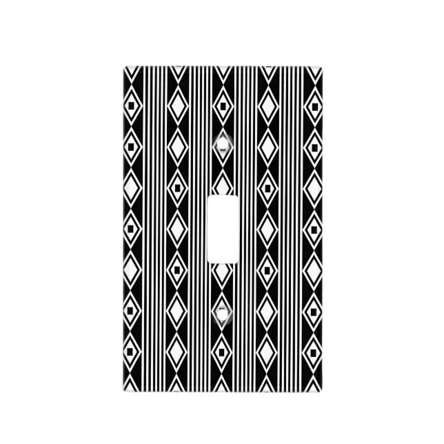 Boho Diamonds Stripes White Black Light Switch Cover (Front)