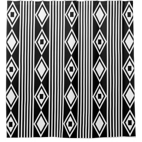 Boho Diamonds Stripes White Black Shower Curtain