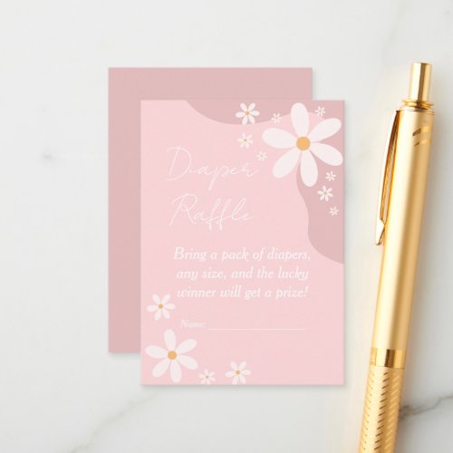 Boho Diaper Raffle Elegant Pink Daisy Baby Shower Enclosure Card