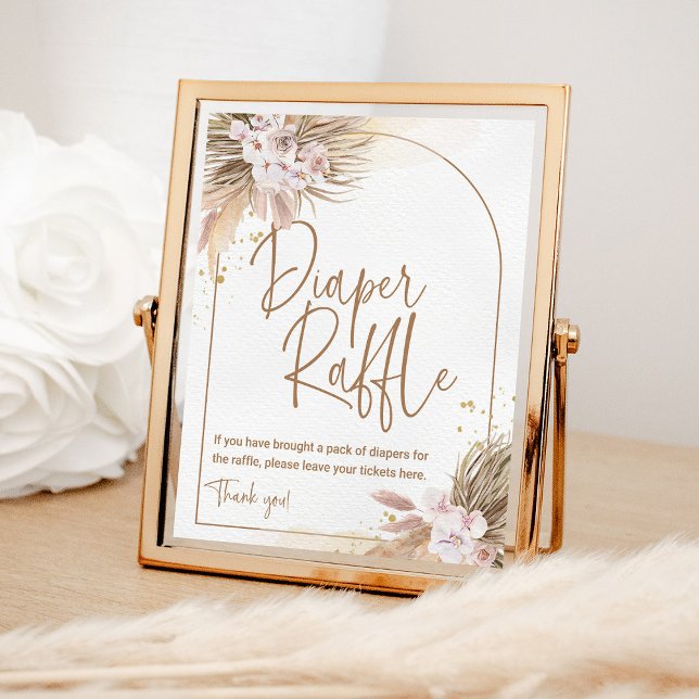 Boho Diaper Raffle Game Pampas Grass Baby Shower Poster (Creator Uploaded)