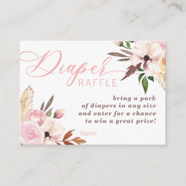 Boho Diaper Raffle Ticket, Watercolor Floral Business Card