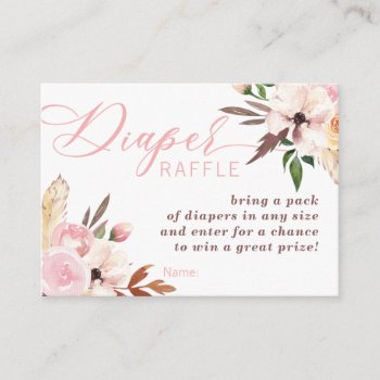 Boho Diaper Raffle Ticket  Watercolor Floral Business Card by DeReimerDeSign at Zazzle