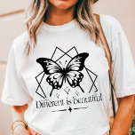 Boho Different is Beautiful Black Butterfly  Tri-Blend Shirt<br><div class="desc">Embrace your individuality with this beautiful boho-inspired "Different is Beautiful" shirt. Featuring a detailed black butterfly illustration and a powerful message, this design blends minimalist aesthetics with a bohemian touch. The black and white color palette ensures a versatile look, while the butterfly and geometric accents give it that perfect boho...</div>