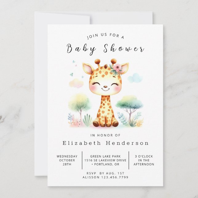 Boho Digital Giraffe Baby Shower Invitation (Front)