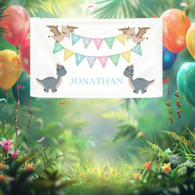 Boho Dino Birthday Blue Banner (Celebrate in style with our stunning Boho Dino Birthday Blue Banner!)
