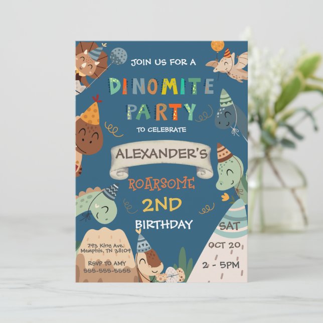 Boho Dinosaur 1st 2nd 3rd 4th 5th 6th 7th Birthday Invitation (Standing Front)